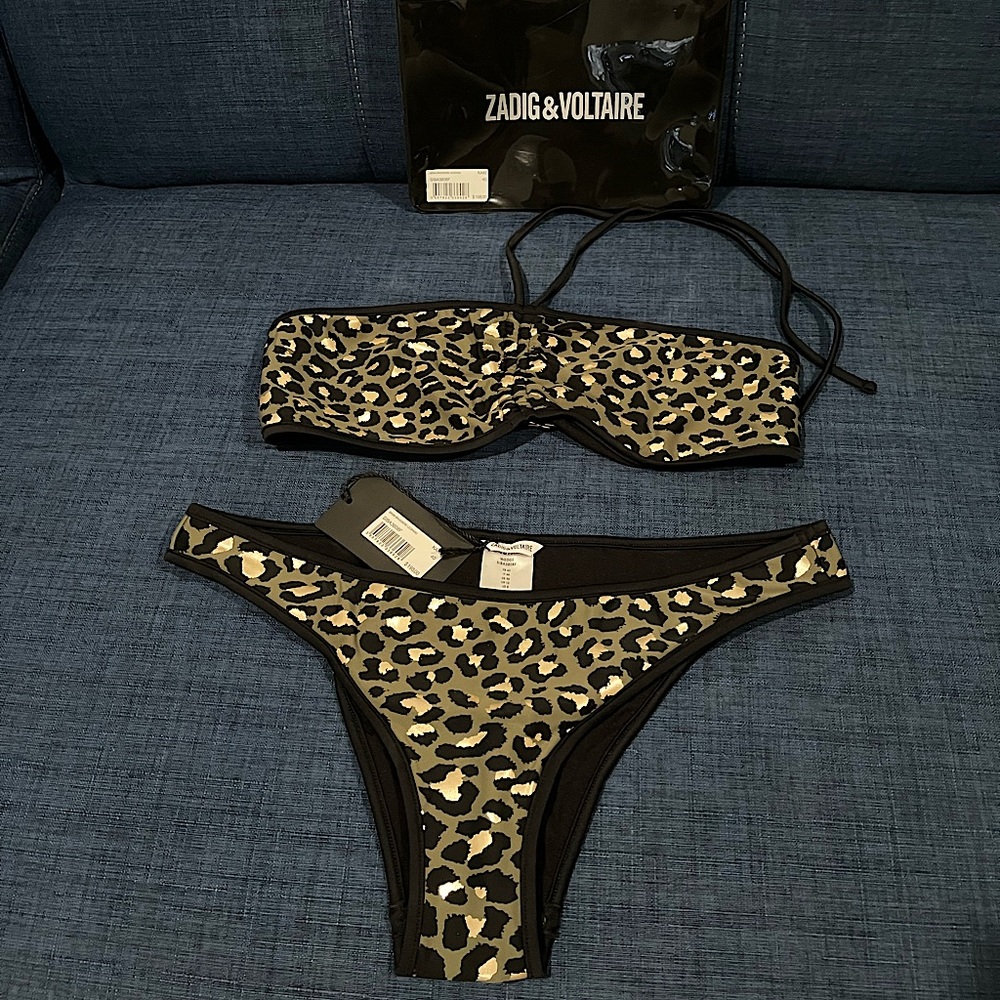 Zadig & Voltaire Olive/ Gold Leopard Print 2 piece bikini. Brand New wit…